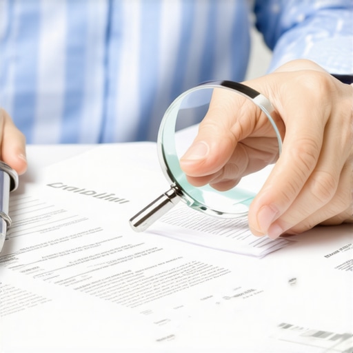 Person scrutinizing credit report for discrepancies and errors