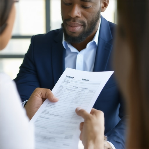 Advisor analyzing credit reports with client in office