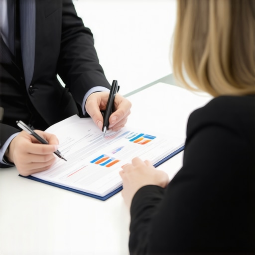 Financial advisor analyzing credit reports with a client