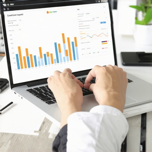 Person reviewing credit report and monitoring tools on a laptop for credit management.