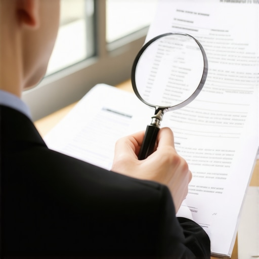 Person analyzing credit report with magnifying glass for errors