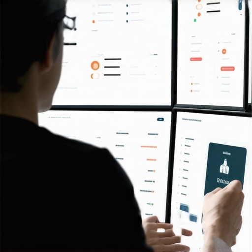 A person analyzing credit scores and dispute statuses on multiple computer screens, highlighting digital management tools.