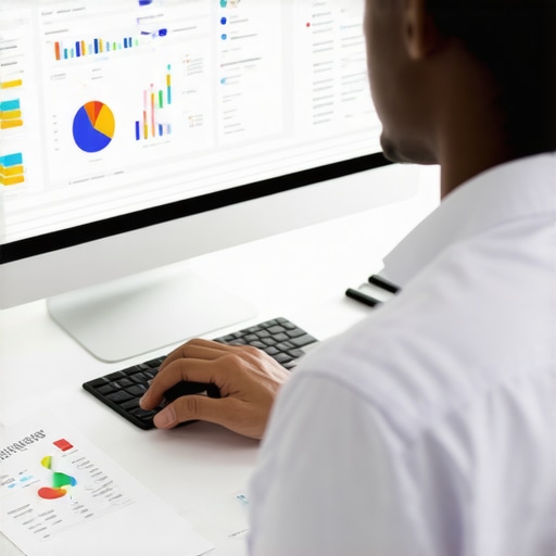 Credit Management Tools in Action Person using software to monitor and analyze credit report progress.