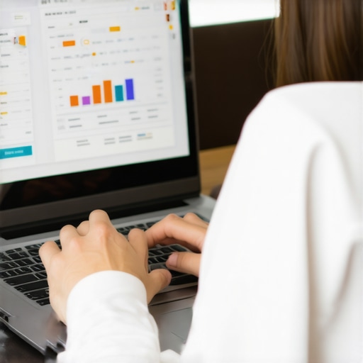 A person analyzing credit reports using digital tools and software on a laptop for credit management.