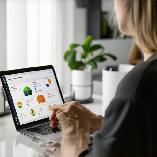 Managing Credit with Digital Tools Individual analyzing credit report data on laptop with financial charts