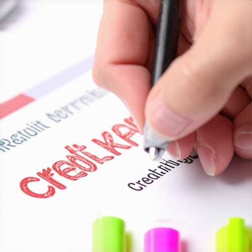 Person analyzing credit reports with a pen and highlighter.