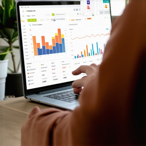 Person using credit monitoring software on a laptop with financial graphs and notifications