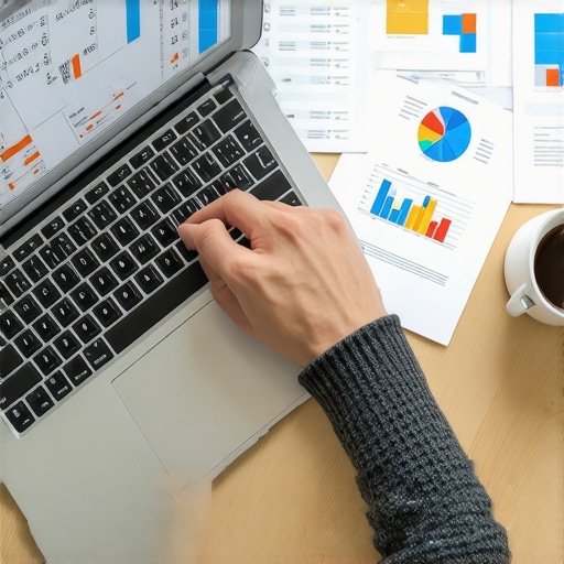 Effective Credit Monitoring Workspace Person monitoring credit scores on laptop with organized workspace