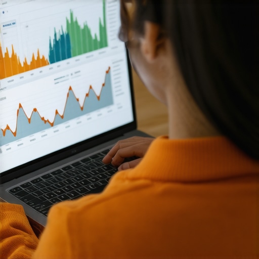 Person analyzing credit report and monitoring balances on a laptop