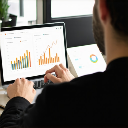 A person analyzing credit report data on a laptop with financial graphs and tools