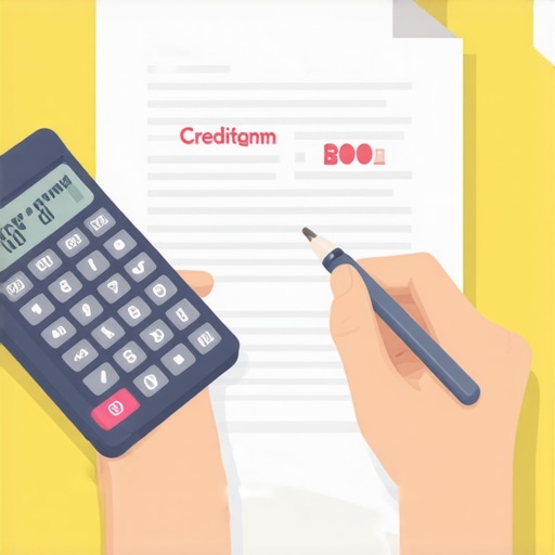 Person analyzing credit report with emphasis on credit score enhancement.