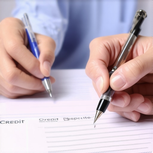Person analyzing credit report documents and drafting dispute letters with supporting evidence.