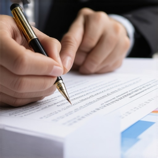 Person analyzing credit report with pen in a modern office.