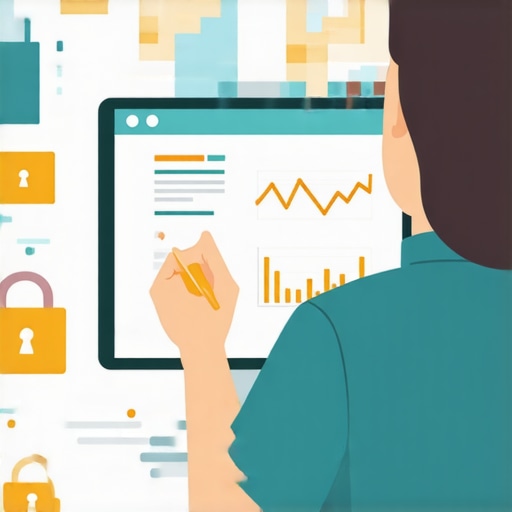 Person analyzing credit scores and reports on a laptop, emphasizing security and technology