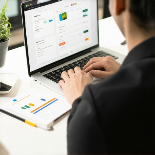 Person analyzing credit reports using a laptop with supplementary financial tools