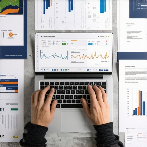 A person analyzing credit report data on a laptop with supporting documents for credit repair.