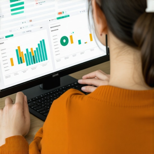 Person analyzing credit report data on digital device