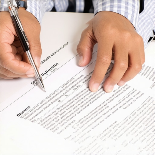 Person reviewing credit dispute documents at a desk with evidence and reports.