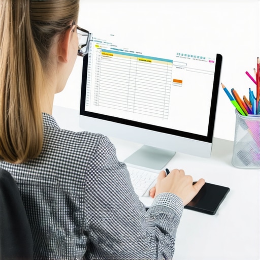 A workspace showing organized folders, a computer screen with credit reports, and digital tools for credit management
