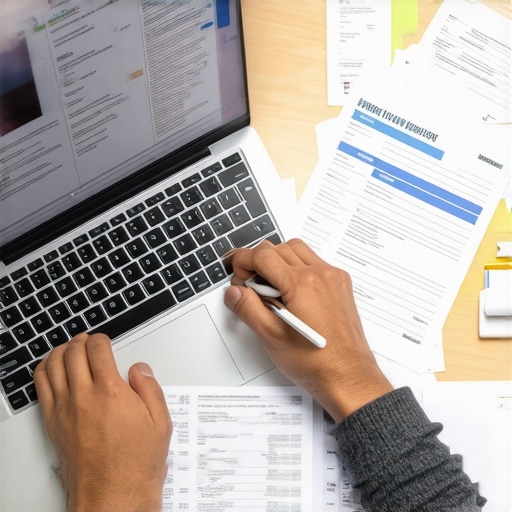 Person analyzing credit reports and bank statements for credit repair