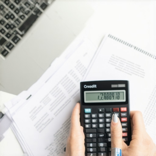 Analyzing Credit Report Person analyzing credit reports with tools and documents.