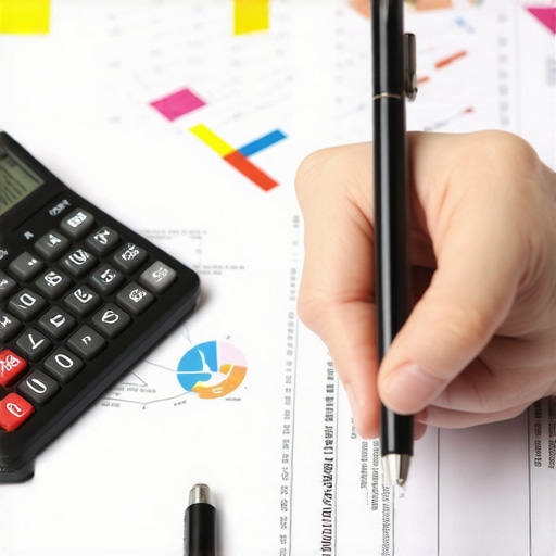 Person reviewing credit reports with tools for credit correction.