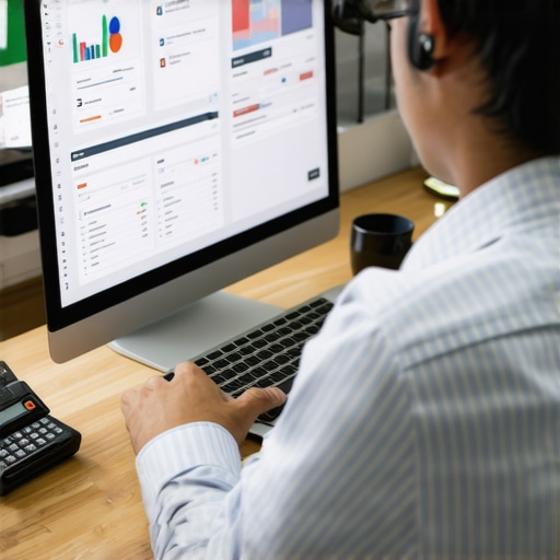 Credit Monitoring Tools in Action Person analyzing credit reports on a laptop with financial charts and tools.