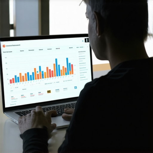 Person analyzing credit report data on laptop with charts and graphs, symbolizing credit maintenance tools.