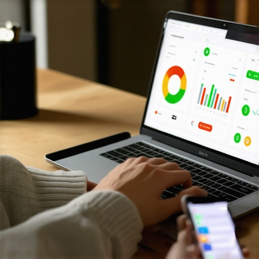 Person analyzing credit scores on a laptop with notifications on the smartphone.