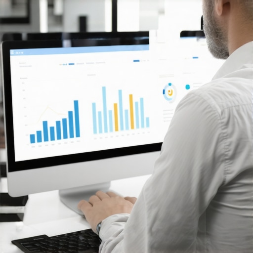 Digital Credit Monitoring Dashboard Person reviewing credit scores and alerts on a computer screen, highlighting credit management tools.