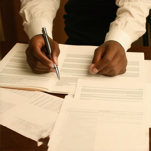Person analyzing credit reports with legal documents to prove debt age