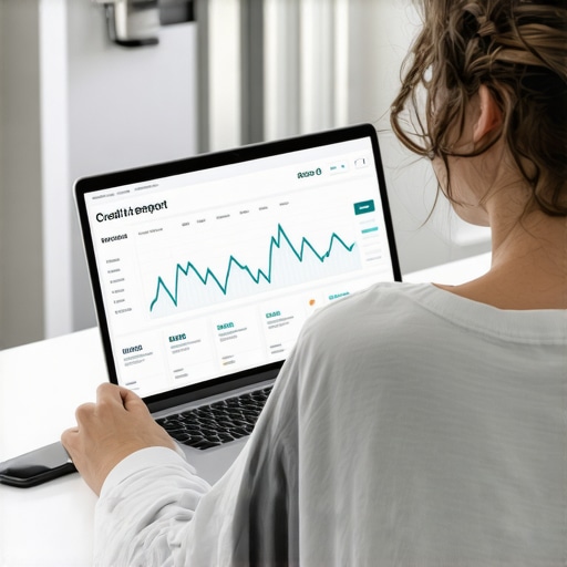 A person analyzing their credit report with digital tools and alerts.