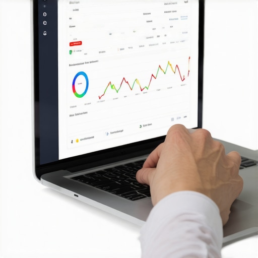 Person checking credit score on laptop with financial data and alerts.