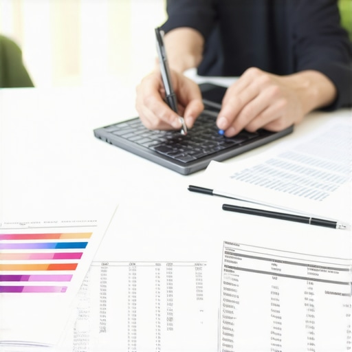 Person monitoring credit reports on a laptop with spreadsheets and alerts for credit maintenance.