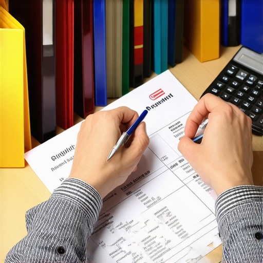 Organized Credit Management Workspace Person efficiently managing credit report documents with organized folders and tools.
