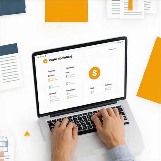 Person managing credit repair tools on laptop with financial documents and password manager