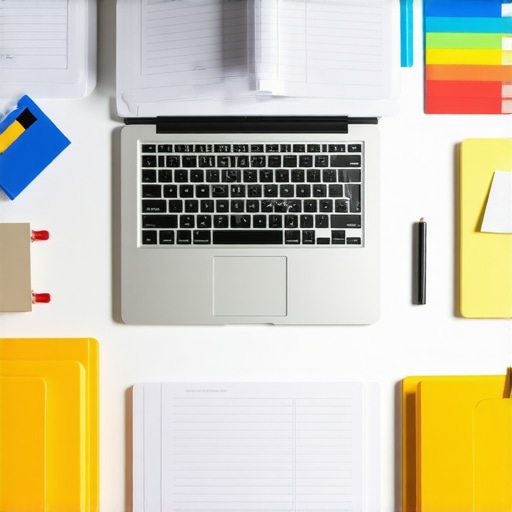 Organized Credit Repair Workspace A clean workspace with a laptop and organized digital files for credit management.