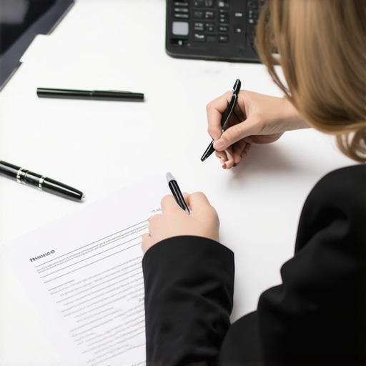 Individual writing a credit hardship letter with documents and laptop