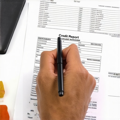 Person analyzing credit report documents for inaccuracies and dispute preparation.