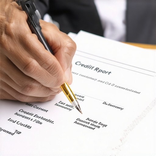 Person examining credit report with a pen pointing at inaccuracies