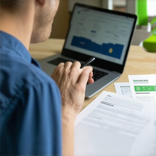 Person analyzing credit report on laptop to ensure utility payments are correctly reported.