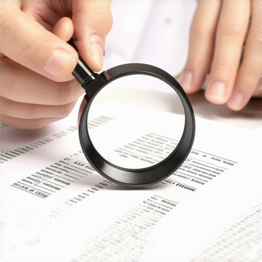 Person analyzing credit report with magnifying glass