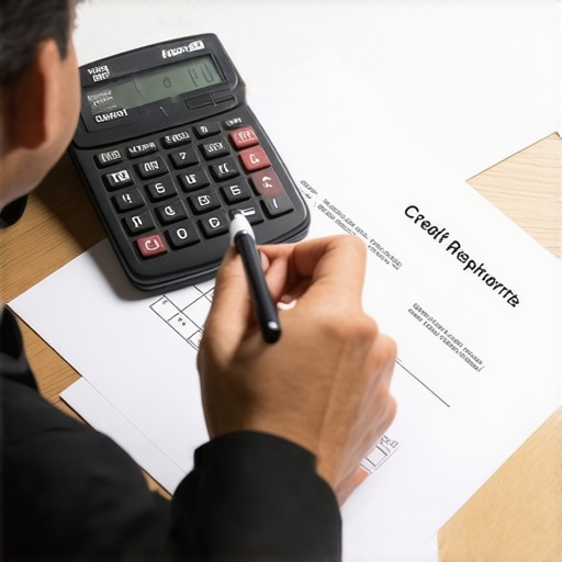 Person analyzing credit reports and making notes at a desk.