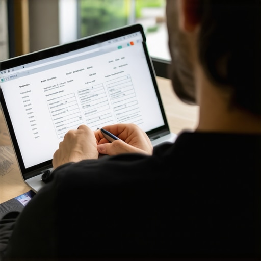 Individual analyzing rent payment records and preparing dispute documentation on a computer