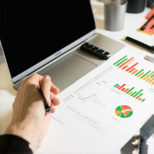 Person analyzing credit report data with financial management tools