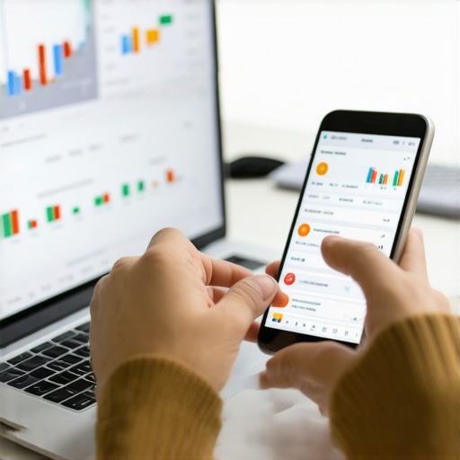 Person managing credit through digital tools on laptop and smartphone.