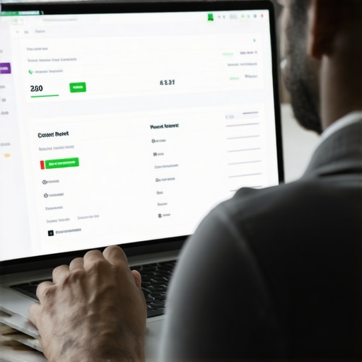 Person managing credit reports and alerts on a laptop for credit health