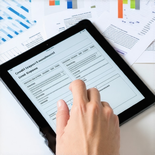 Person analyzing credit report errors and dispute documents on a tablet