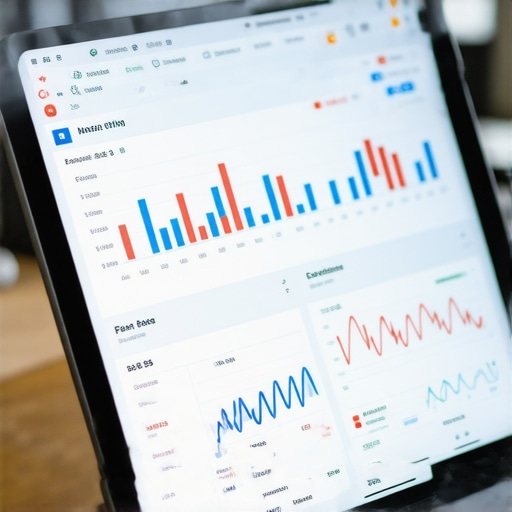 A person reviewing credit scores on a tablet with graphs and alerts in a professional setting