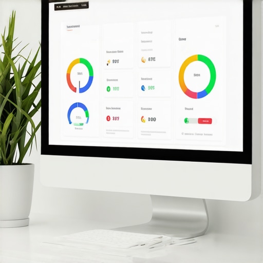 Home office with credit monitoring software on screen
